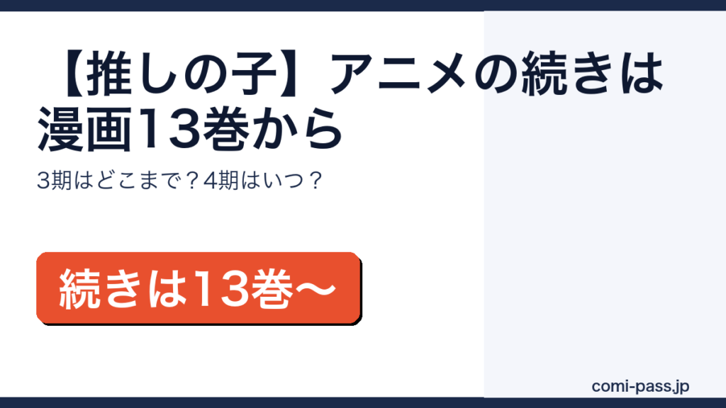 【推しの子】アニメの続きは漫画13巻から｜3期の放送範囲と4期情報のアイキャッチ画像