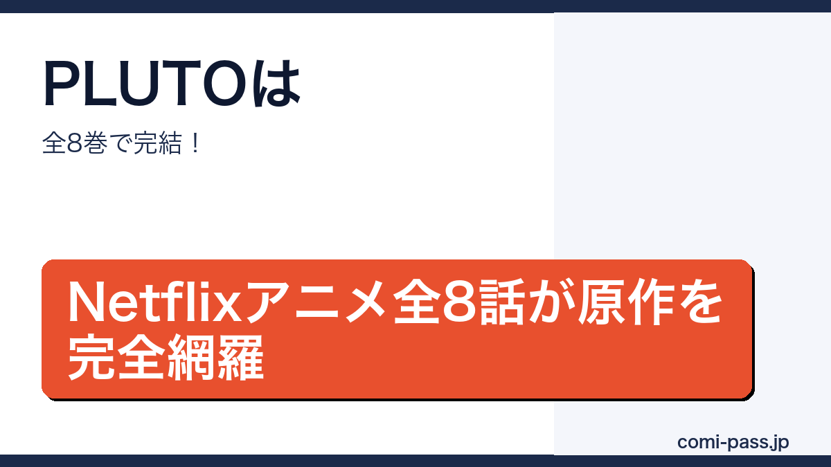 PLUTOが全8巻で完結していて、Netflixアニメ全8話が原作を完全網羅していることを紹介するアイキャッチ画像