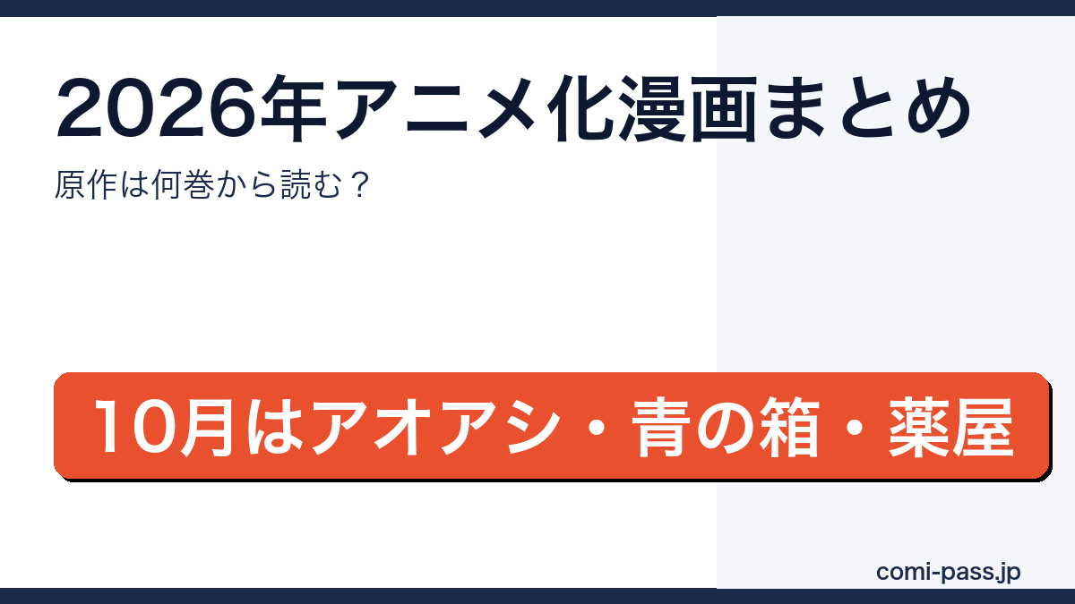 2026年にアニメ化・続編放送となる漫画と、原作を何巻から読めばいいかをまとめたアイキャッチ画像