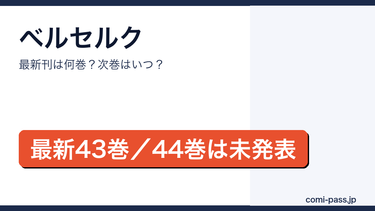 ベルセルクの最新刊は43巻（2025年8月29日発売）、44巻は未発表であることを伝えるアイキャッチ画像