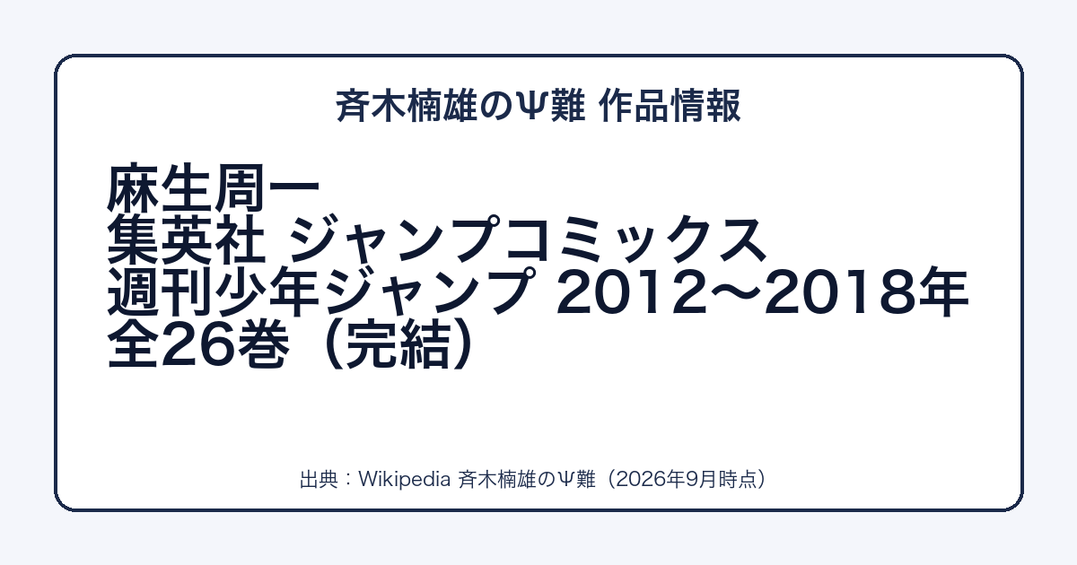 斉木楠雄のΨ難の作者・出版社・巻数をまとめた図